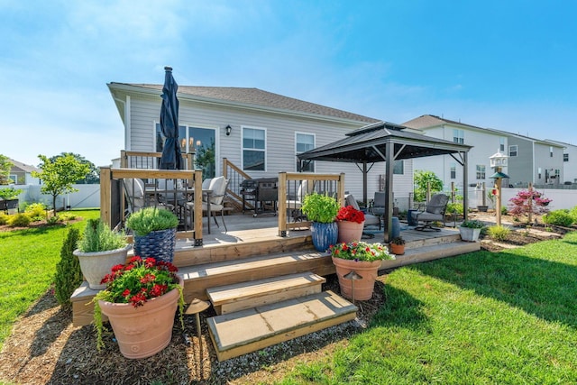 152 Natalie Ln, Granville, OH 43023 - rear view of house featuring a gazebo, a wooden deck, and outdoor dining area