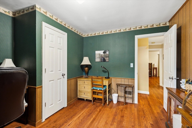 445 Hilltop Dr, Lancaster, OH 43130 - office featuring wood finished floors, wainscoting, and wallpapered walls