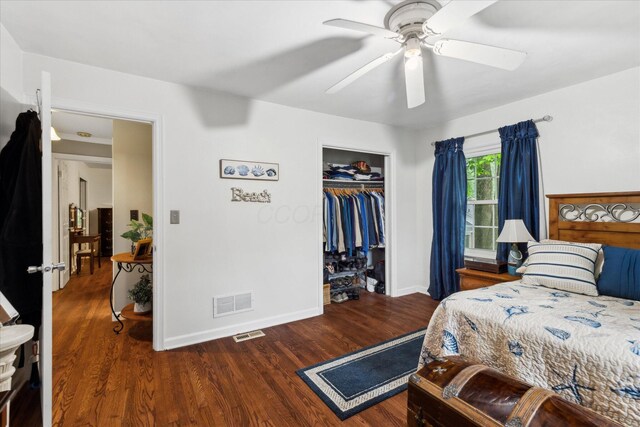 445 Hilltop Dr, Lancaster, OH 43130 - bedroom featuring wood finished floors, a closet, and ceiling fan