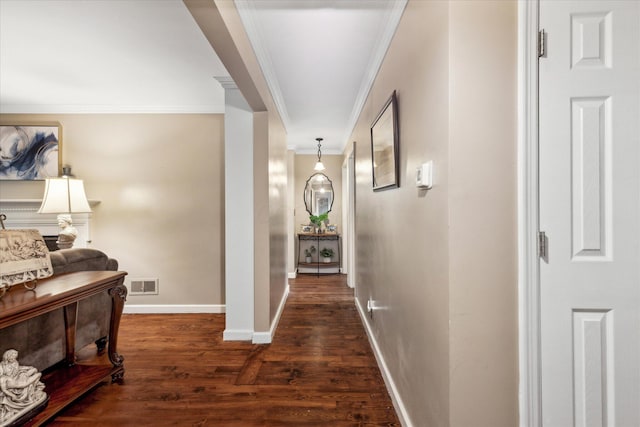 445 Hilltop Dr, Lancaster, OH 43130 - hall featuring crown molding and dark wood-style flooring