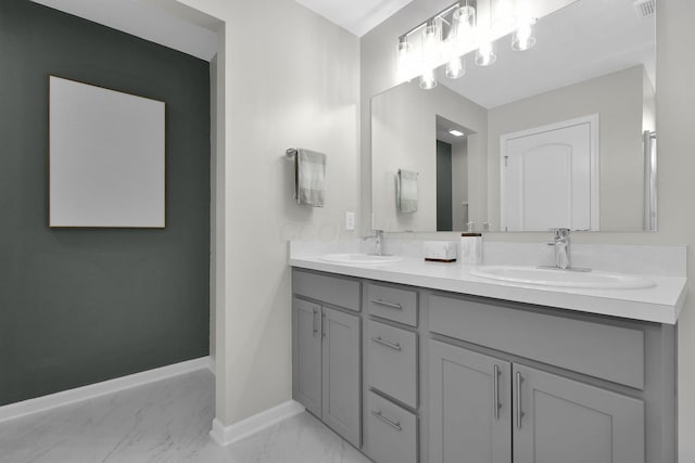 1180 Lake Forest Dr, Hebron, OH 43025 - full bath featuring double vanity and marble finish floors