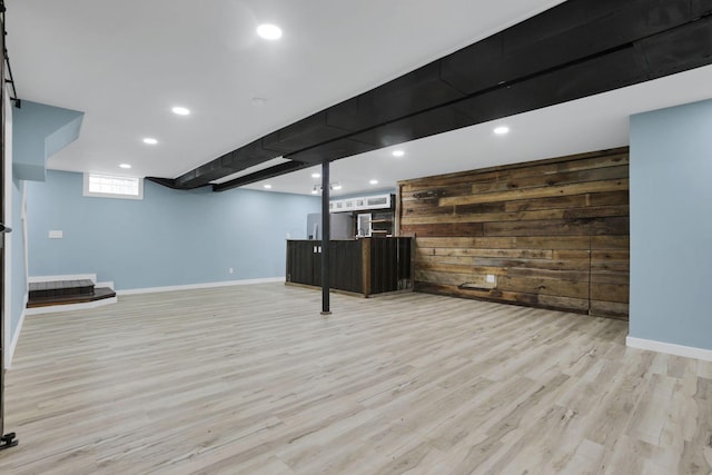 39703 Maysville Greendale Rd, Logan, OH 43138 - basement with wood finished floors, recessed lighting, and wood walls