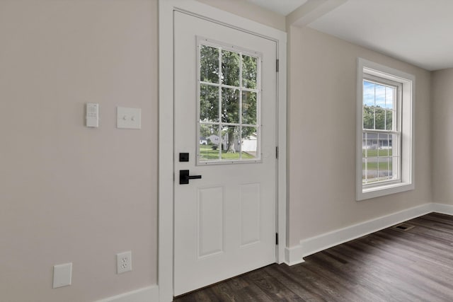 101 Circle Dr, Baltimore, OH 43105 - doorway to outside with dark wood-type flooring and baseboards