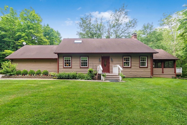 8622 Lott Rd, Marengo, OH 43334 - view of front facade featuring a chimney, a front yard, and a shingled roof
