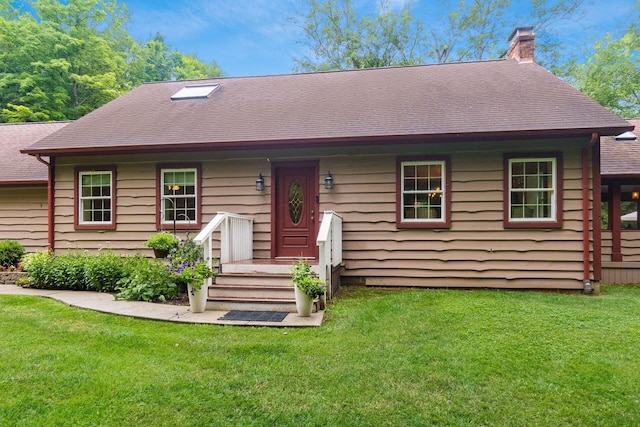 8622 Lott Rd, Marengo, OH 43334 - view of front of property featuring a chimney, a shingled roof, and a front lawn