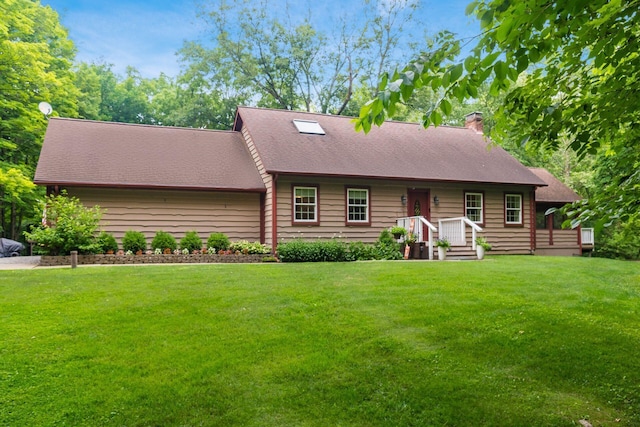 8622 Lott Rd, Marengo, OH 43334 - view of front of house featuring a chimney, a front lawn, and roof with shingles