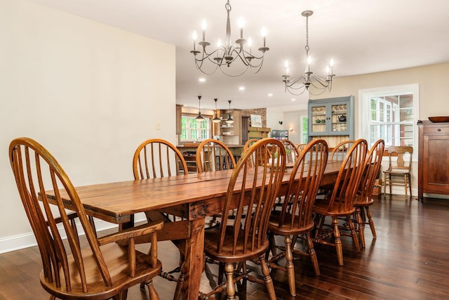 8622 Lott Rd, Marengo, OH 43334 - dining room featuring a chandelier, dark wood finished floors, and recessed lighting