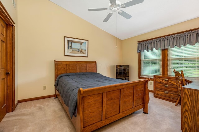 154 Oak Creek Pl, Columbus, OH 43230 - bedroom with vaulted ceiling, light carpet, and ceiling fan