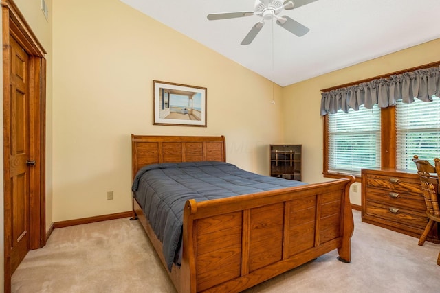 154 Oak Creek Pl, Columbus, OH 43230 - bedroom with light carpet, lofted ceiling, and a ceiling fan