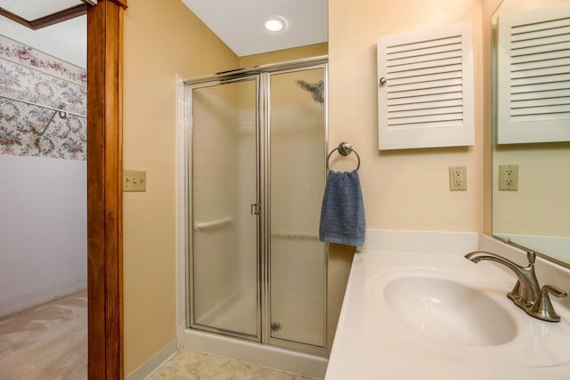 154 Oak Creek Pl, Columbus, OH 43230 - full bath with a stall shower, vanity, and recessed lighting