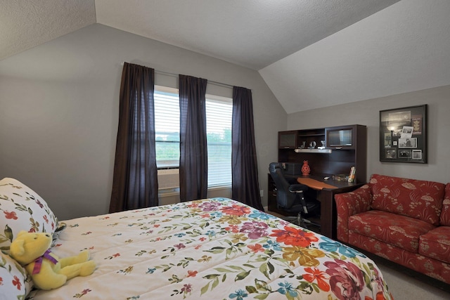 7911 Ashenden Dr, Blacklick, OH 43004 - bedroom with vaulted ceiling, carpet, a textured ceiling, and an office area