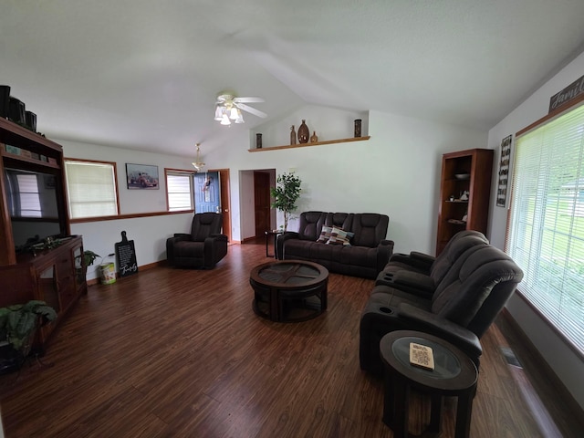 1919 Jared Pl, Lima, OH 45805 - living area with wood finished floors, a ceiling fan, and lofted ceiling