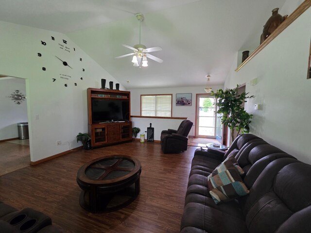 1919 Jared Pl, Lima, OH 45805 - living room with high vaulted ceiling, wood finished floors, and ceiling fan