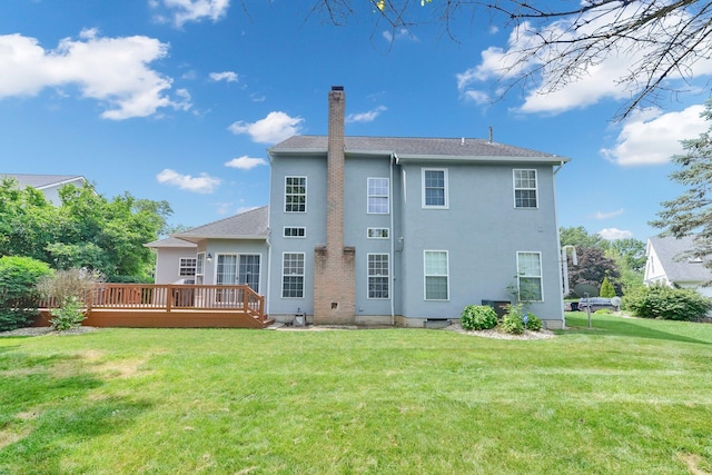 6598 Estate View Dr S, Blacklick, OH 43004 - back of house featuring a chimney, a yard, a deck, and stucco siding