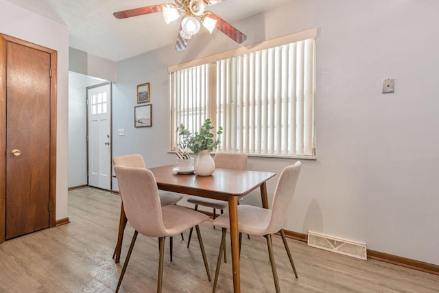 7472 Davis Rd, Hilliard, OH 43026 - dining area featuring light wood-style flooring, a ceiling fan, and healthy amount of natural light