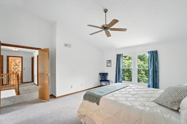 526 Springwood Lake Dr, Columbus, OH 43230 - bedroom featuring vaulted ceiling, carpet flooring, and a ceiling fan