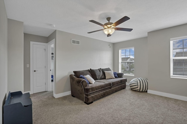 68 Asbury Ave, Newark, OH 43055 - living area featuring carpet floors, ceiling fan, and a textured ceiling