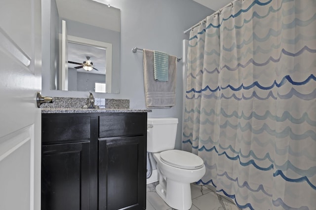 68 Asbury Ave, Newark, OH 43055 - full bath featuring vanity, ceiling fan, marble look tiles, and a shower with curtain