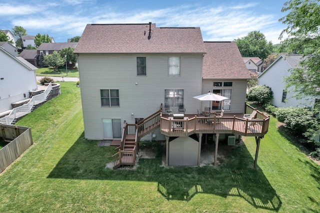 1691 Cloverdale Dr, Lancaster, OH 43130 - rear view of property featuring stairway, a wooden deck, and roof with shingles