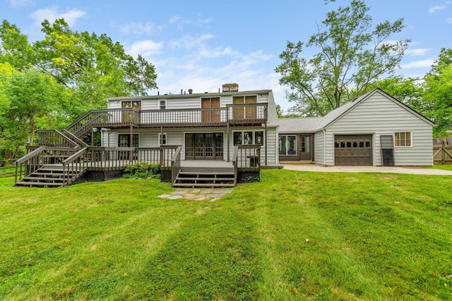 1054 Highland Dr, Columbus, OH 43220 - back of property featuring a deck, an attached garage, a chimney, and stairs