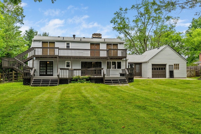 1054 Highland Dr, Columbus, OH 43220 - rear view of house featuring a wooden deck, a chimney, and an attached garage