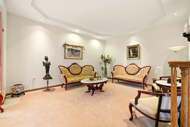1515 Oak Run Ct, Mansfield, OH 44906 - living area featuring a raised ceiling, carpet floors, and recessed lighting