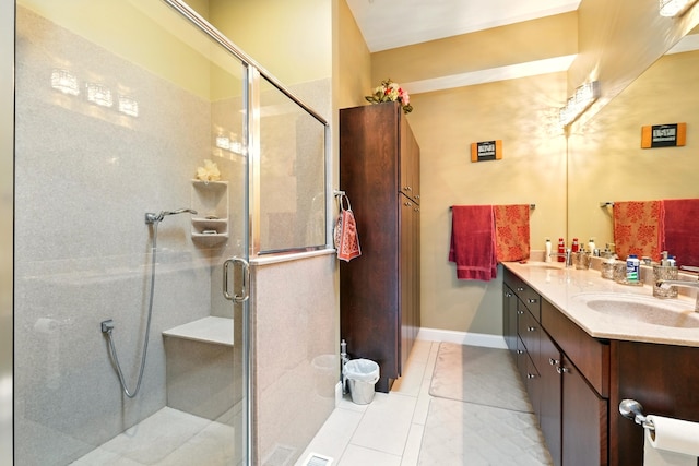 1515 Oak Run Ct, Mansfield, OH 44906 - bathroom with double vanity, tile patterned flooring, and a shower stall