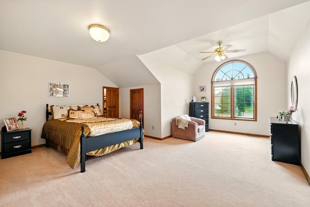 1515 Oak Run Ct, Mansfield, OH 44906 - bedroom with vaulted ceiling, light carpet, and ceiling fan