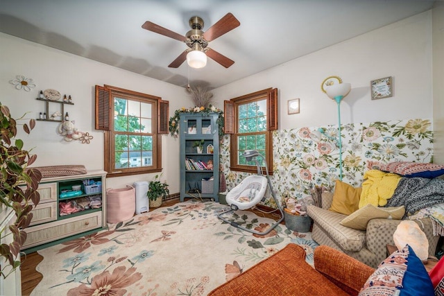 537 Dunkle Rd, Circleville, OH 43113 - living room with a ceiling fan and wood finished floors