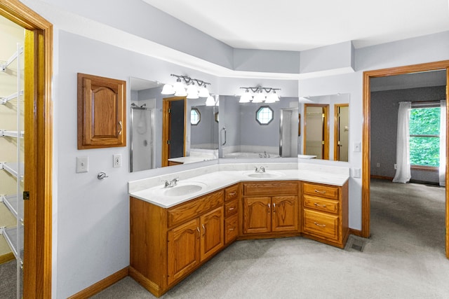 4775 Saint Andrews Dr, Westerville, OH 43082 - full bath with a garden tub, double vanity, a shower with shower door, and carpet flooring