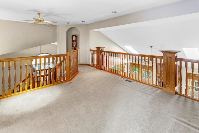 4775 Saint Andrews Dr, Westerville, OH 43082 - hallway featuring carpet, lofted ceiling, and a skylight