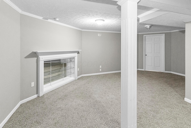 4775 Saint Andrews Dr, Westerville, OH 43082 - finished below grade area featuring carpet, a textured ceiling, crown molding, and a fireplace