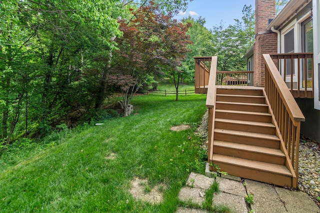 4775 Saint Andrews Dr, Westerville, OH 43082 - view of yard with stairs and a wooden deck