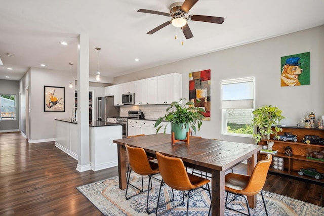 1366 Cole St, Columbus, OH 43205 - dining area featuring plenty of natural light, dark wood finished floors, ceiling fan, and recessed lighting