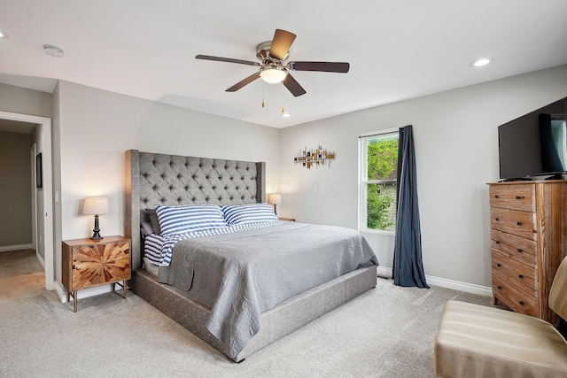1366 Cole St, Columbus, OH 43205 - bedroom featuring light carpet, a ceiling fan, and recessed lighting