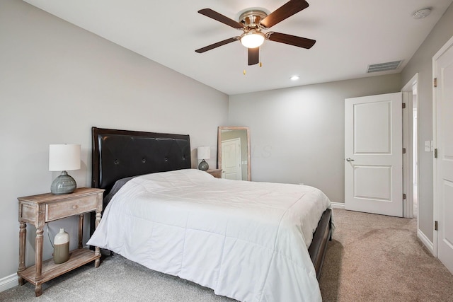 1366 Cole St, Columbus, OH 43205 - bedroom featuring light colored carpet, ceiling fan, and recessed lighting