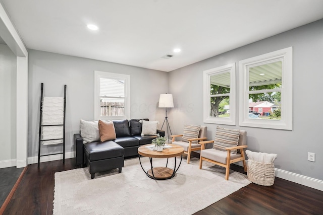 4425 Saint Ann Ln, Columbus, OH 43213 - living room featuring dark wood-style floors and recessed lighting