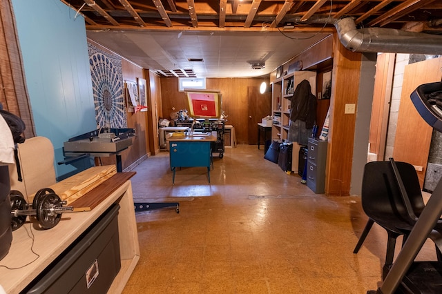 1345 Shanley Dr, Columbus, OH 43224 - rec room with tile patterned floors and wooden walls