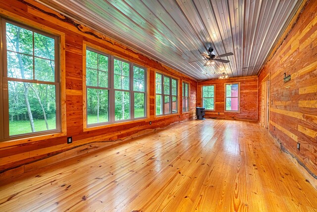 7326 State Route 19 Unit 8, Lots 255-257, Mount Gilead, OH 43338 - unfurnished sunroom featuring wood walls, wood-type flooring, and wooden ceiling