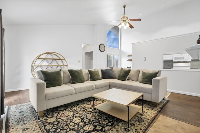 3117 Rivermill Dr Unit 25, Columbus, OH 43220 - living room with a ceiling fan and a towering ceiling