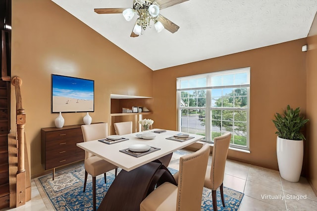 3576 Blendon Bend Way, Columbus, OH 43231 - dining room with a ceiling fan, lofted ceiling, and light tile patterned floors