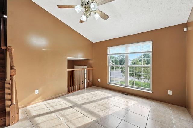 3576 Blendon Bend Way, Columbus, OH 43231 - tiled spare room with a ceiling fan, lofted ceiling, and a textured ceiling