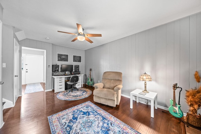 3221 E Hudson St, Columbus, OH 43219 - sitting room with dark wood-type flooring, a ceiling fan, and a desk
