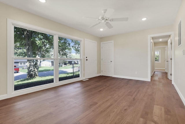 1614 Long St, Lancaster, OH 43130 - empty room with wood finished floors, recessed lighting, and ceiling fan