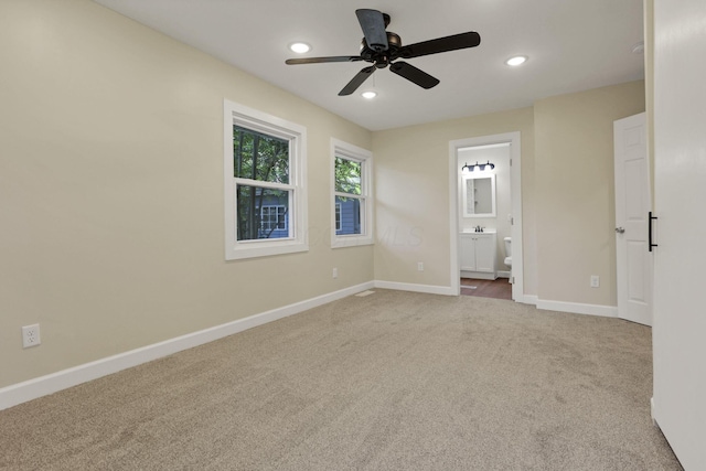 1614 Long St, Lancaster, OH 43130 - unfurnished bedroom with carpet floors, recessed lighting, connected bathroom, and a ceiling fan