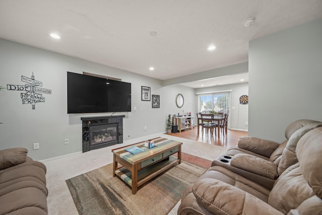 2986 E Powell Rd, Columbus, OH 43240 - living room featuring recessed lighting, carpet, and a fireplace