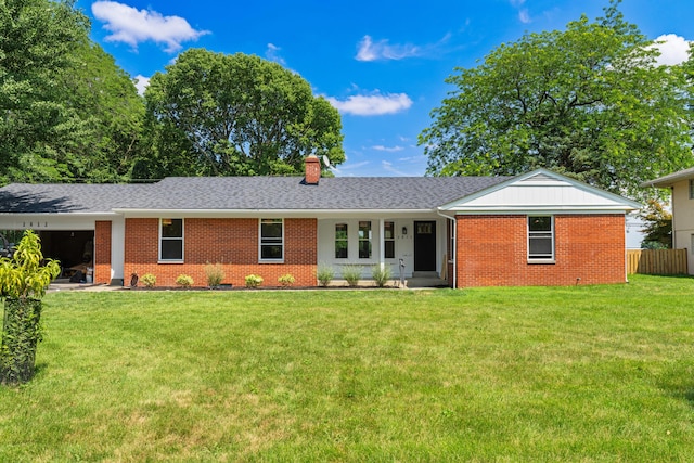 2812 N Star Rd, Columbus, OH 43221 - ranch-style house featuring brick siding, a chimney, an attached garage, and roof with shingles
