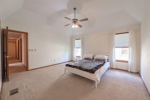 5608 Lynx Dr, Westerville, OH 43081 - bedroom featuring lofted ceiling, light colored carpet, and ceiling fan