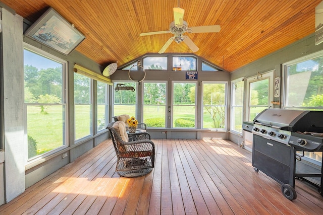 5608 Lynx Dr, Westerville, OH 43081 - sunroom featuring lofted ceiling, a ceiling fan, and plenty of natural light