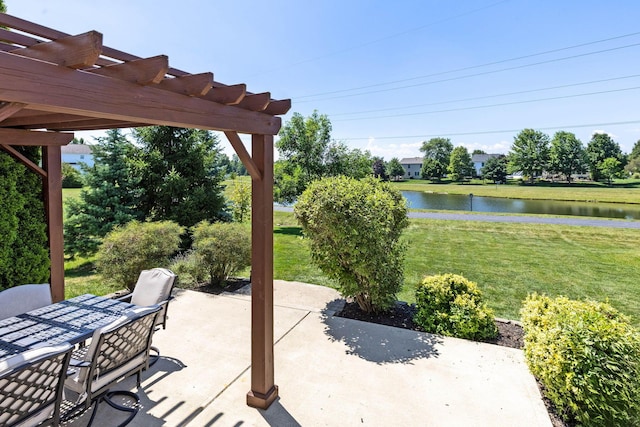 1626 Geranium Dr, Lewis Center, OH 43035 - view of patio / terrace featuring a pergola, a water view, and outdoor dining space